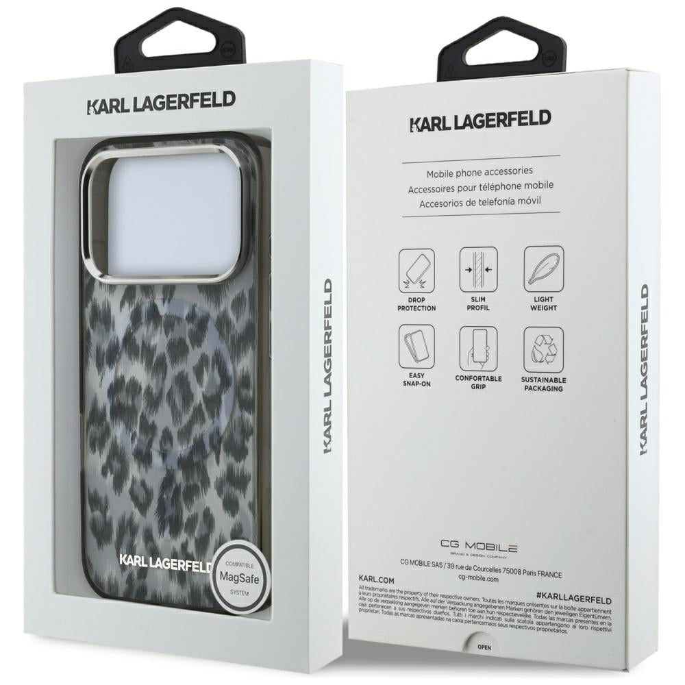 Custodia MagSafe per Apple iPhone 17 Pro, Karl Lagerfeld, IML Leopard Pattern, Nera