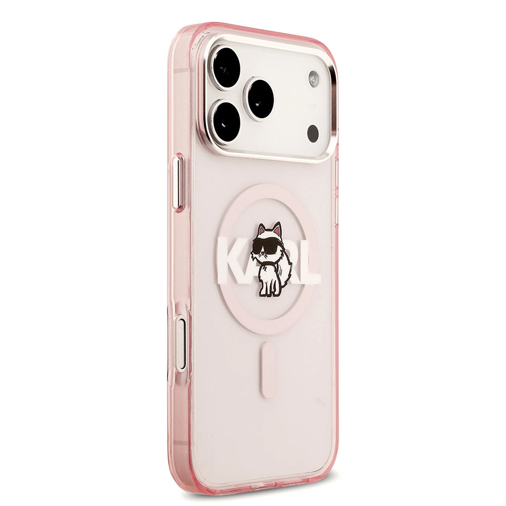 Custodia MagSafe per Apple iPhone 17 Pro, Karl Lagerfeld, IML Sketch Logo Choupette, Rosa