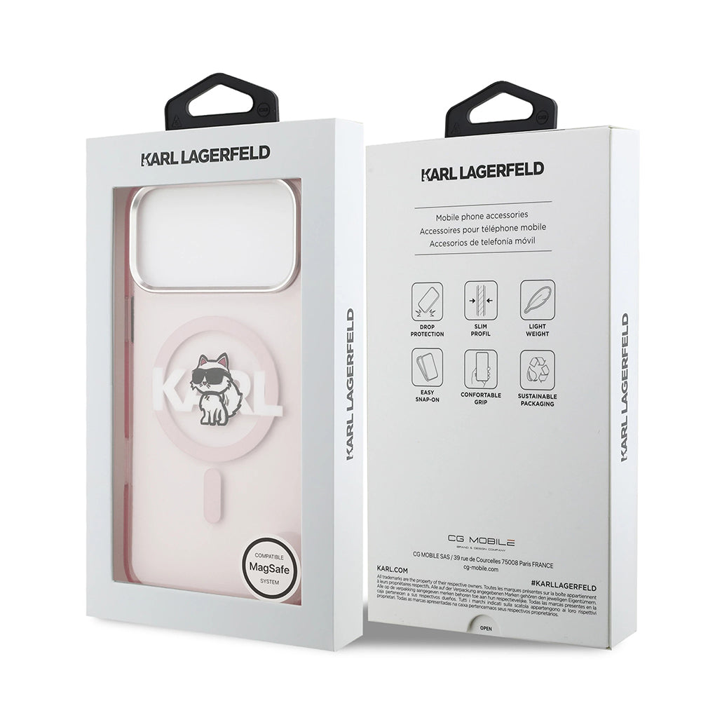 Custodia MagSafe per Apple iPhone 17 Pro, Karl Lagerfeld, IML Sketch Logo Choupette, Rosa
