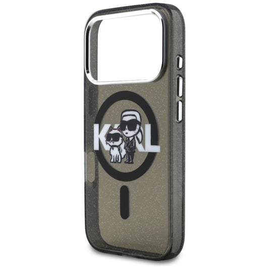 Custodia MagSafe per Apple iPhone 17 Pro, Karl Lagerfeld, IML Sketch Logo Glitter Karl & Choupette, Nera