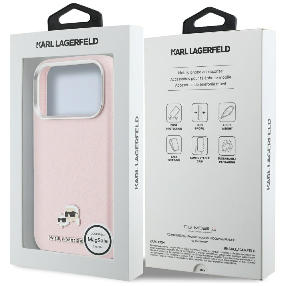 Custodia MagSafe per Apple iPhone 17 Pro, Karl Lagerfeld, Karl & Choupette Head's Pin, Rosa
