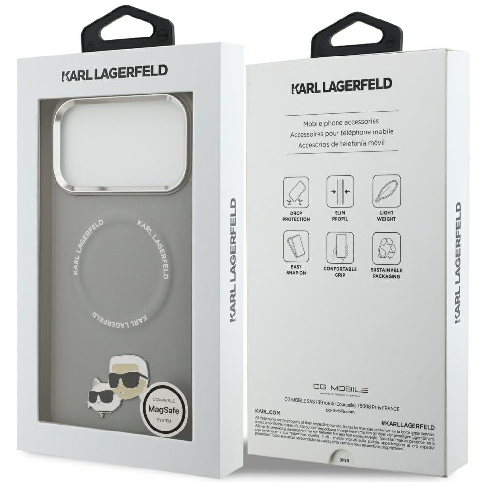 Custodia MagSafe per Apple iPhone 17 Pro, Karl Lagerfeld, Karl & Choupette Pins, Grigio