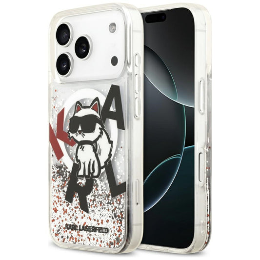 Custodia MagSafe per Apple iPhone 17 Pro, Karl Lagerfeld, Liquid Glitter Choupette Logo, Trasparente