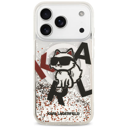 Custodia MagSafe per Apple iPhone 17 Pro, Karl Lagerfeld, Liquid Glitter Choupette Logo, Trasparente