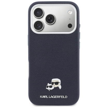 Custodia MagSafe per Apple iPhone 17 Pro, Karl Lagerfeld, Saffiano Karl & Choupette Pins, Blu