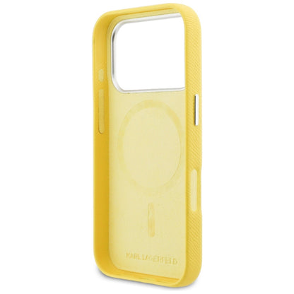 Custodia MagSafe per Apple iPhone 17 Pro, Karl Lagerfeld, Saffiano Karl & Choupette Pins, Gialla