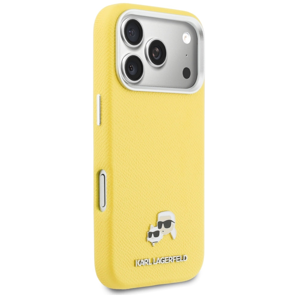 Custodia MagSafe per Apple iPhone 17 Pro, Karl Lagerfeld, Saffiano Karl & Choupette Pins, Gialla