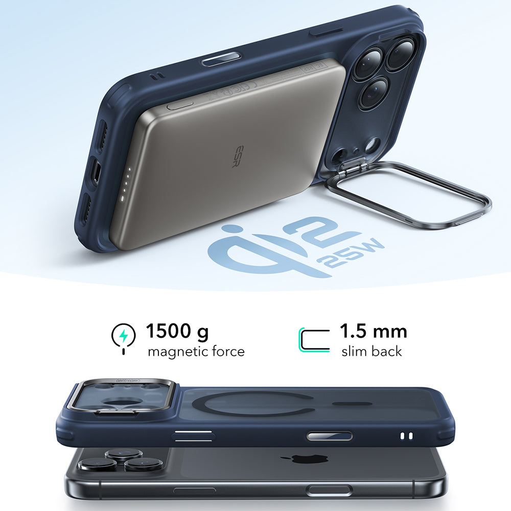 Custodia MagSafe per Apple iPhone 17 Pro Max, ESR, Classic Hybrid Kickstand, Blu Satinato