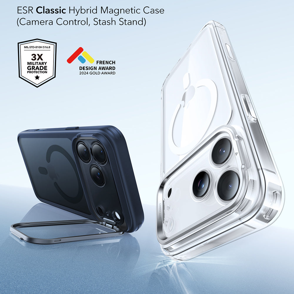 Custodia MagSafe per Apple iPhone 17 Pro Max, ESR, Classic Hybrid Kickstand, Blu Satinato