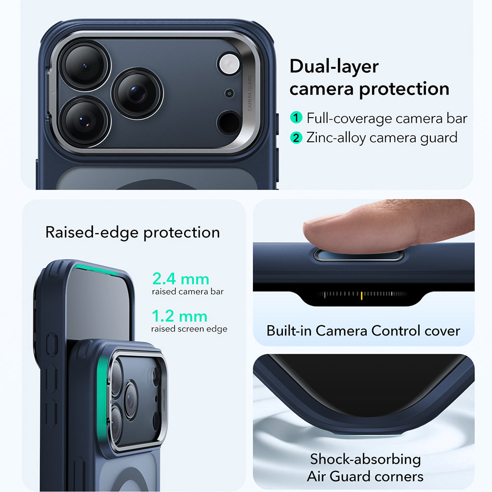 Custodia MagSafe per Apple iPhone 17 Pro Max, ESR, Classic Hybrid Kickstand, Blu Satinato