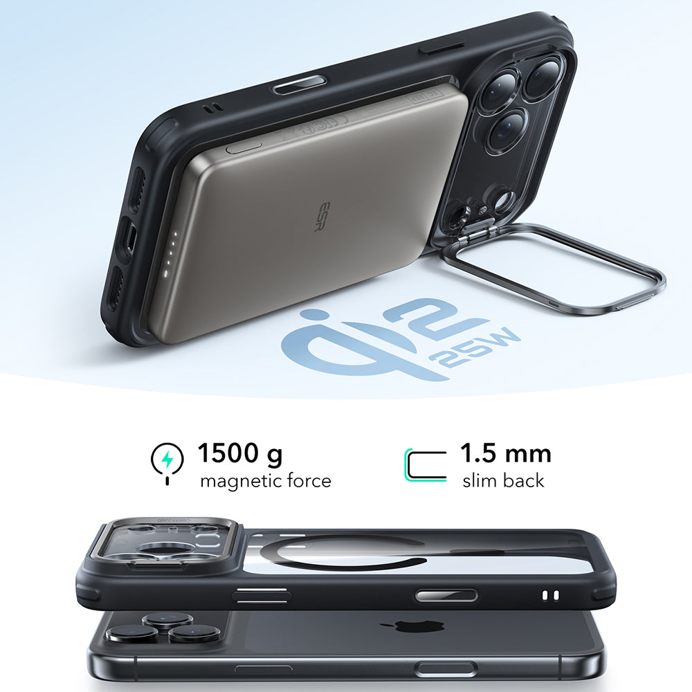 Custodia MagSafe per Apple iPhone 17 Pro Max, ESR, Classic Hybrid Kickstand, Nera Trasparente