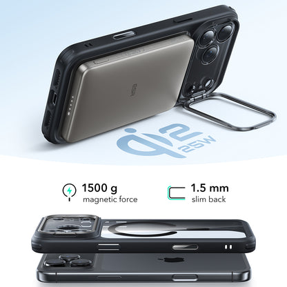 Custodia MagSafe per Apple iPhone 17 Pro Max, ESR, Classic Hybrid Kickstand, Nera Trasparente