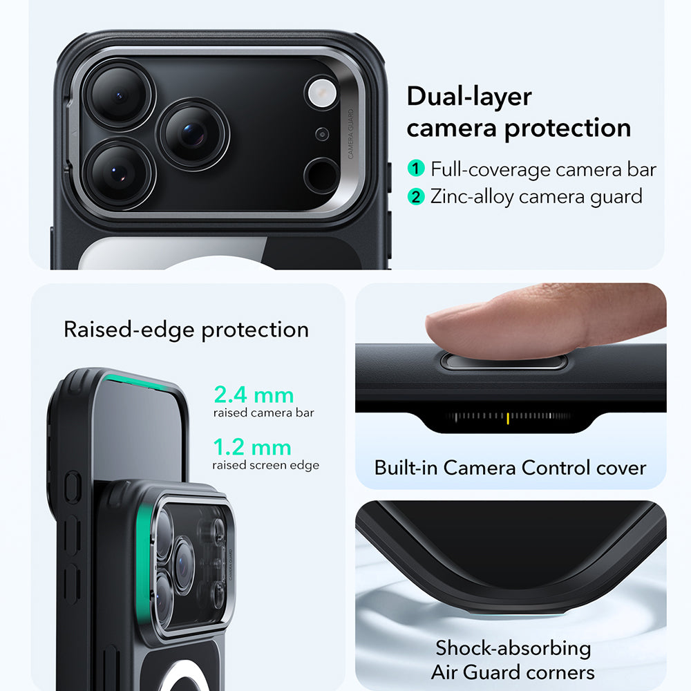 Custodia MagSafe per Apple iPhone 17 Pro Max, ESR, Classic Hybrid Kickstand, Nera Trasparente