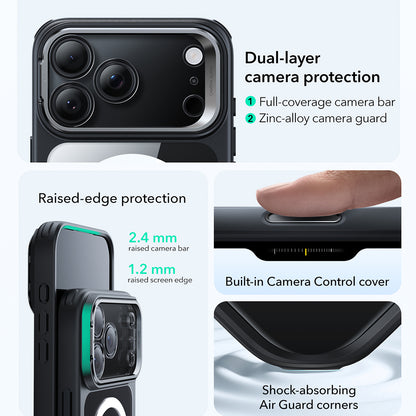 Custodia MagSafe per Apple iPhone 17 Pro Max, ESR, Classic Hybrid Kickstand, Nera Trasparente