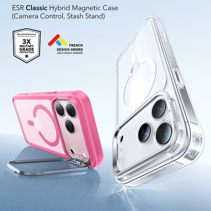 Custodia MagSafe per Apple iPhone 17 Pro Max, ESR, Classic Hybrid Kickstand, Rosa Satinato