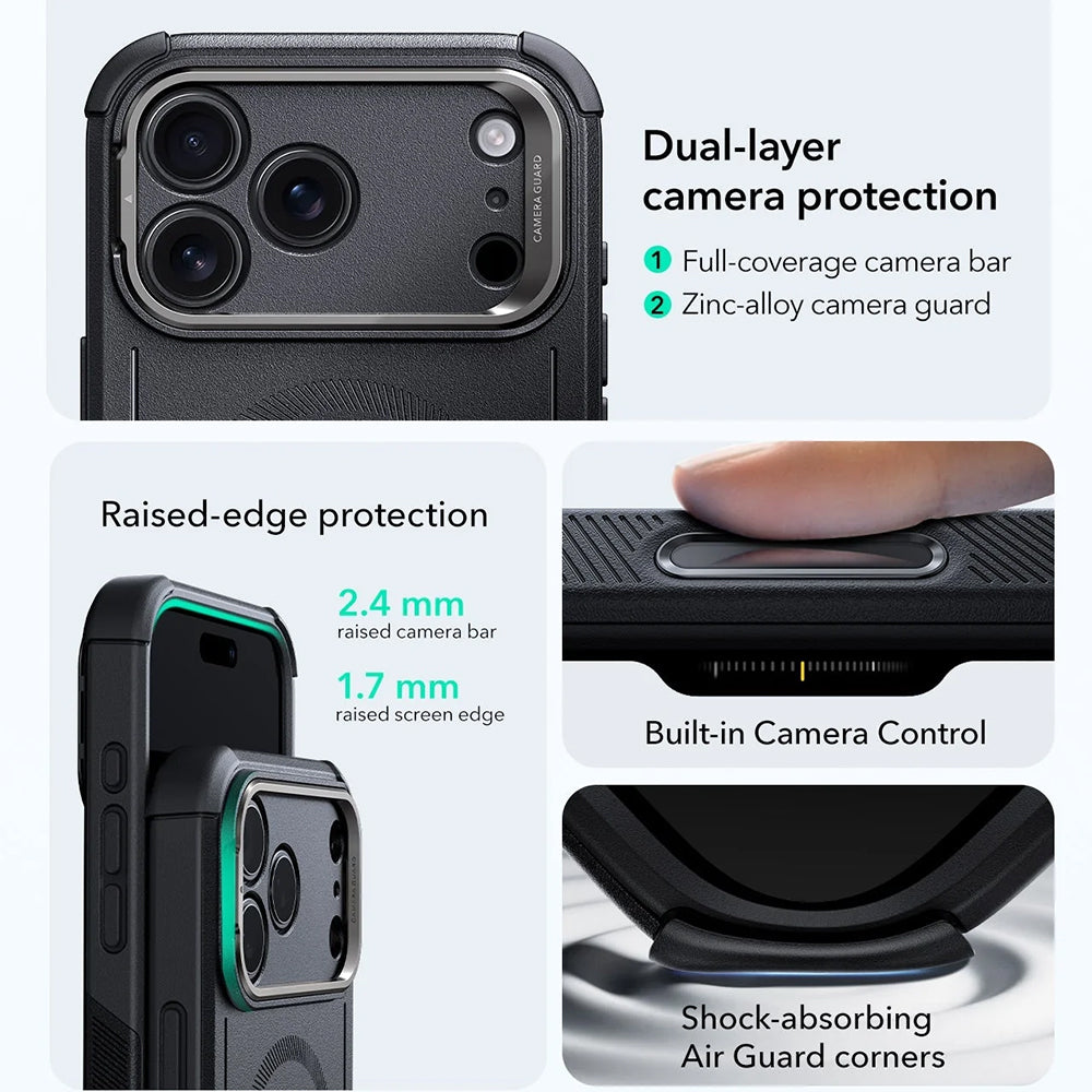 Custodia MagSafe per Apple iPhone 17 Pro Max, ESR, Cyber Armor Kickstand, Nera