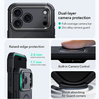 Custodia MagSafe per Apple iPhone 17 Pro Max, ESR, Cyber Armor Kickstand, Nera