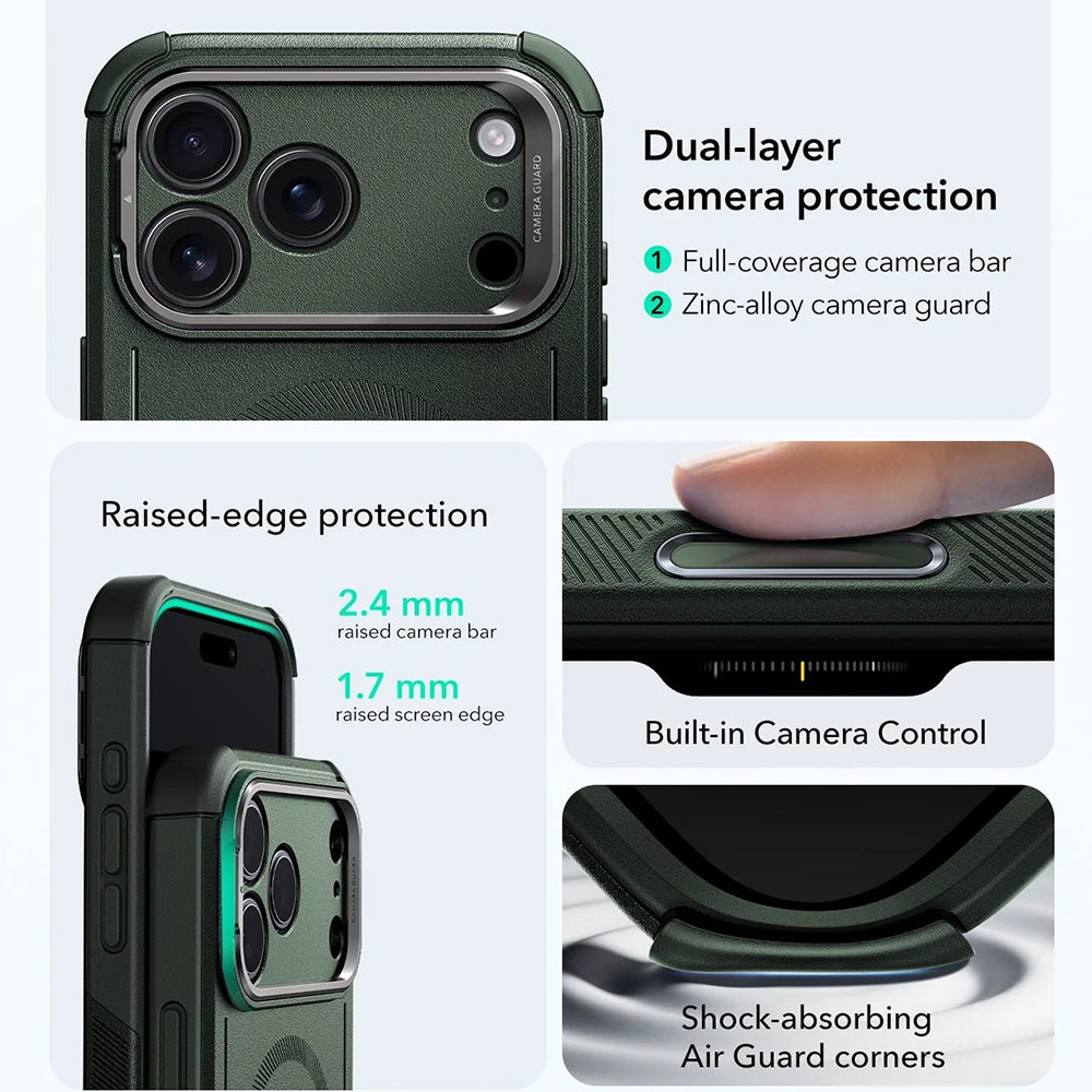 Custodia MagSafe per Apple iPhone 17 Pro Max, ESR, Cyber Armor Kickstand, Verde