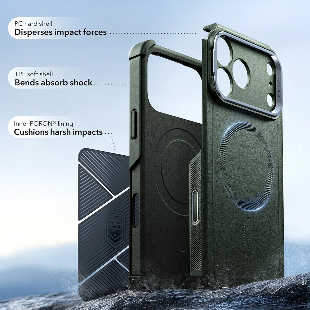 Custodia MagSafe per Apple iPhone 17 Pro Max, ESR, Cyber Armor Kickstand, Verde