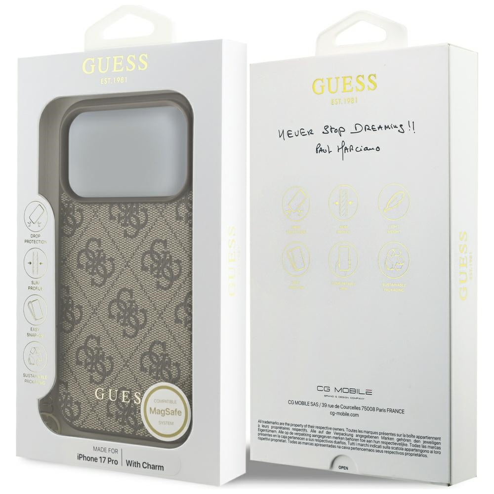 Custodia MagSafe per Apple iPhone 17 Pro Max, Guess, 4G Charm Cradle, Marrone