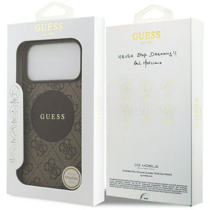 Custodia MagSafe per Apple iPhone 17 Pro Max, Guess, 4G Circle Classic Logo, Marrone