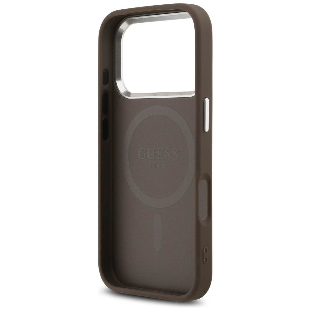 Custodia MagSafe per Apple iPhone 17 Pro Max, Guess, 4G Classic Logo, Marrone