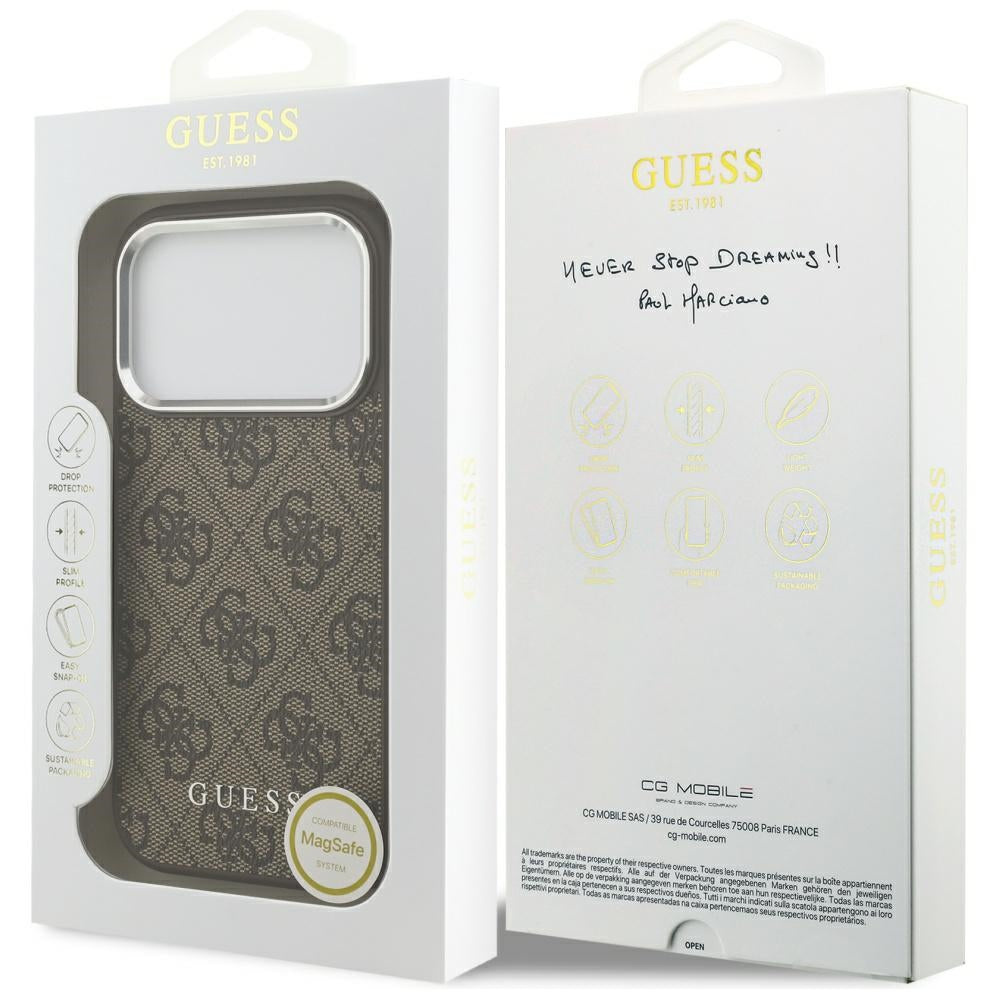 Custodia MagSafe per Apple iPhone 17 Pro Max, Guess, 4G Classic Logo, Marrone