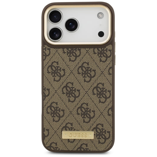 Custodia MagSafe per Apple iPhone 17 Pro Max, Guess, 4G Logo Plate, Marrone