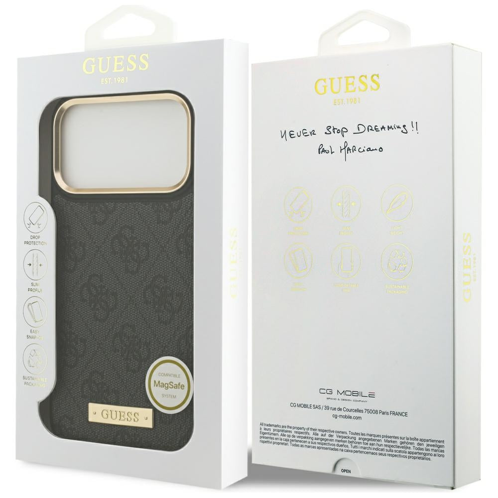 Custodia MagSafe per Apple iPhone 17 Pro Max, Guess, 4G Logo Plate, Nera