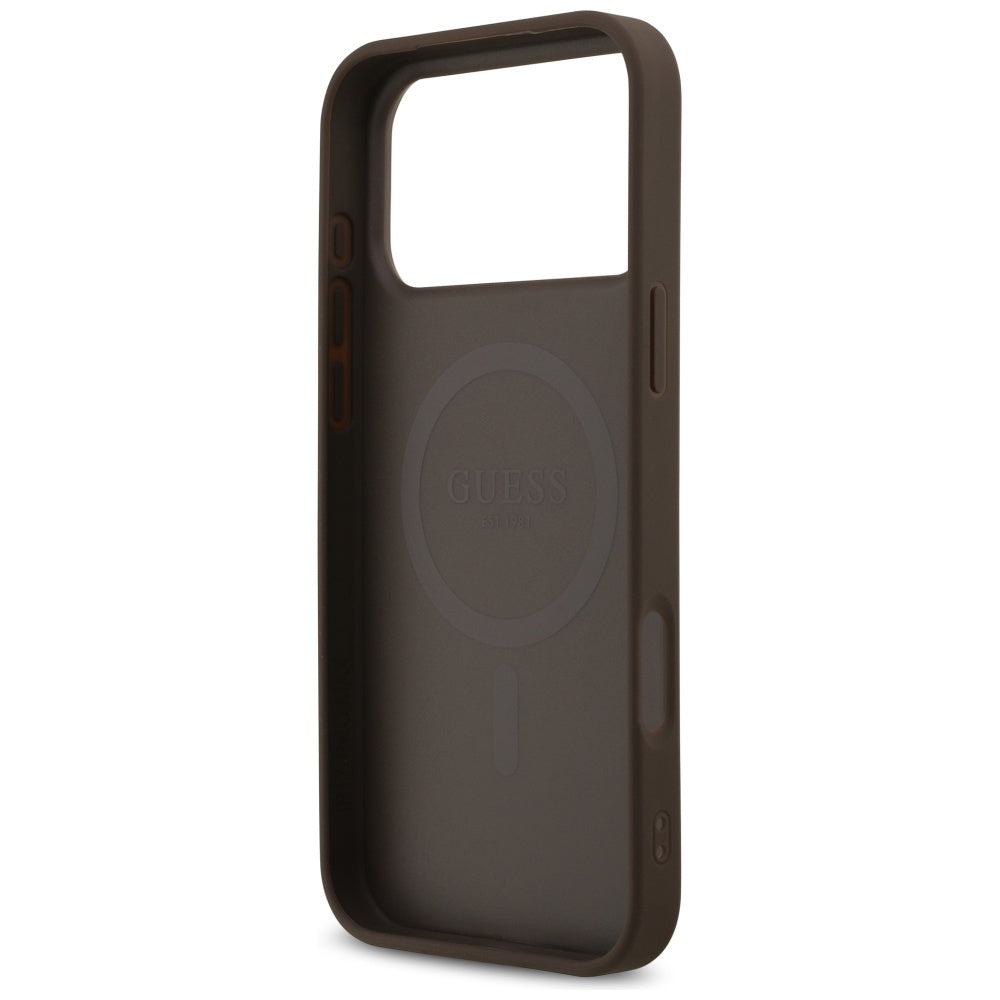 Custodia MagSafe per Apple iPhone 17 Pro Max, Guess, 4G Printed Stripes, Marrone