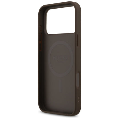 Custodia MagSafe per Apple iPhone 17 Pro Max, Guess, 4G Printed Stripes, Marrone
