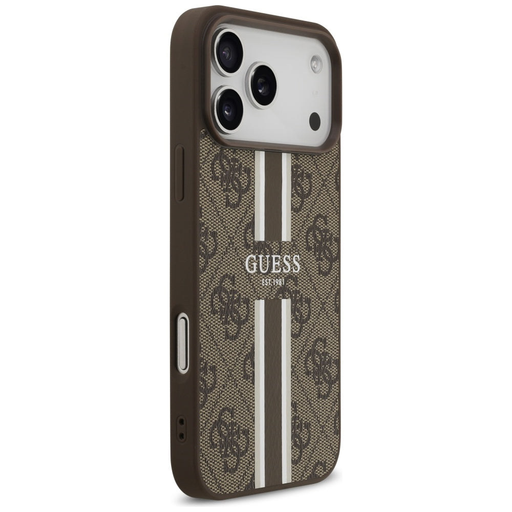 Custodia MagSafe per Apple iPhone 17 Pro Max, Guess, 4G Printed Stripes, Marrone