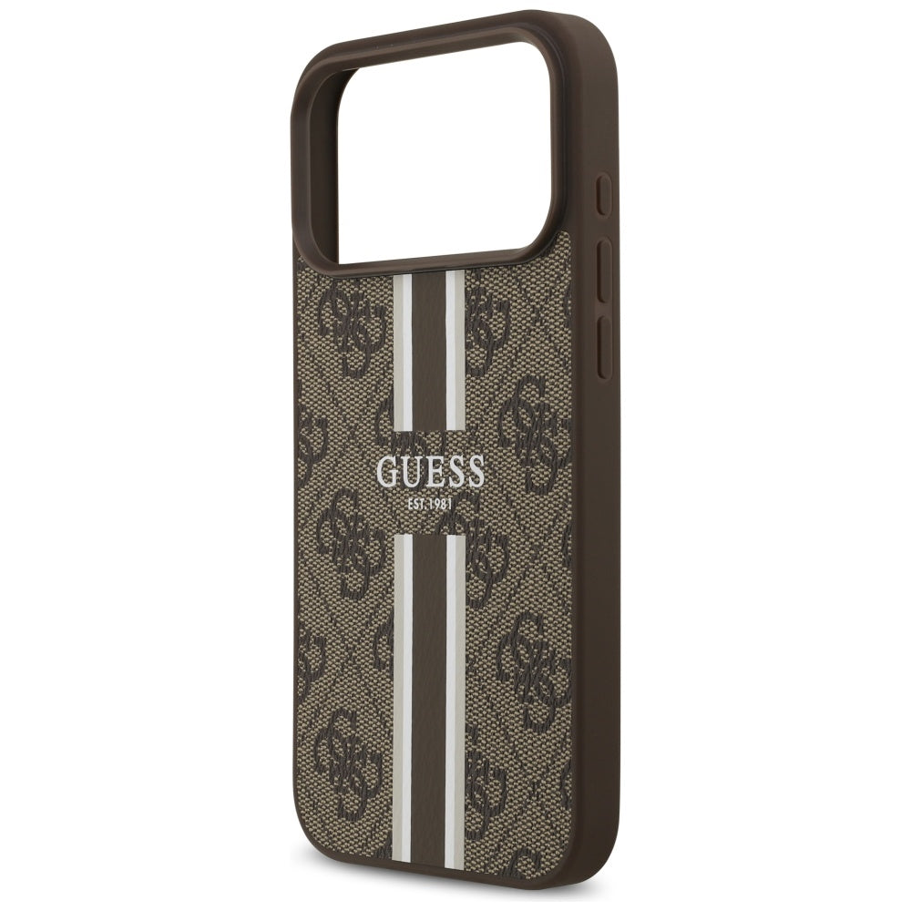 Custodia MagSafe per Apple iPhone 17 Pro Max, Guess, 4G Printed Stripes, Marrone