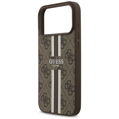 Custodia MagSafe per Apple iPhone 17 Pro Max, Guess, 4G Printed Stripes, Marrone