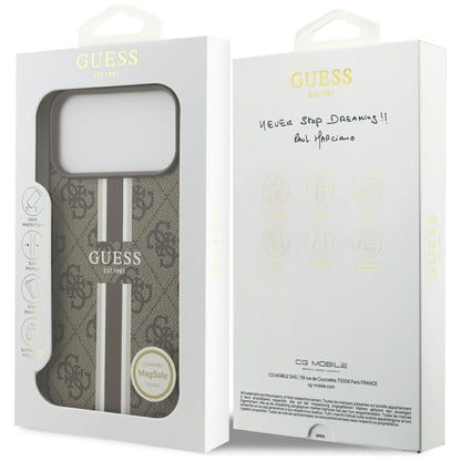Custodia MagSafe per Apple iPhone 17 Pro Max, Guess, 4G Printed Stripes, Marrone