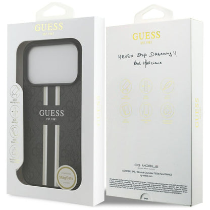 Custodia MagSafe per Apple iPhone 17 Pro Max, Guess, 4G Printed Stripes, Nera