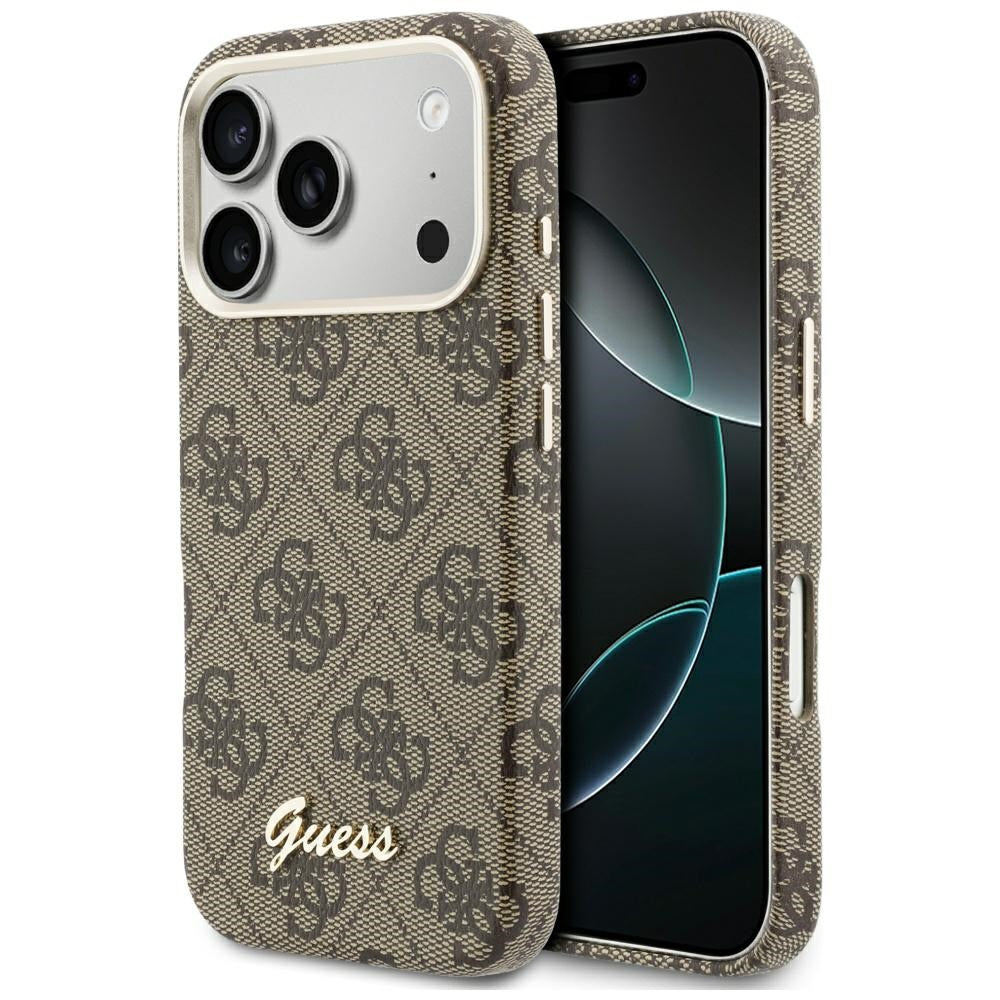Custodia MagSafe per Apple iPhone 17 Pro Max, Guess, 4G Script Logo, Marrone