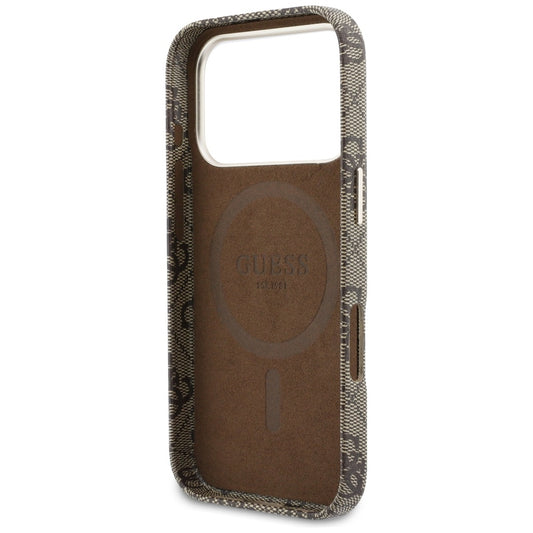 Custodia MagSafe per Apple iPhone 17 Pro Max, Guess, 4G Script Logo, Marrone