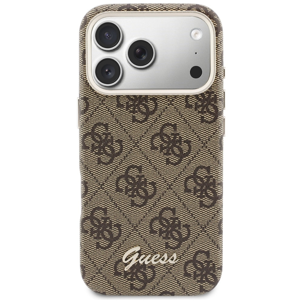Custodia MagSafe per Apple iPhone 17 Pro Max, Guess, 4G Script Logo, Marrone