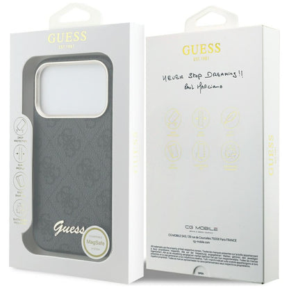 Custodia MagSafe per Apple iPhone 17 Pro Max, Guess, 4G Script Logo, Nera