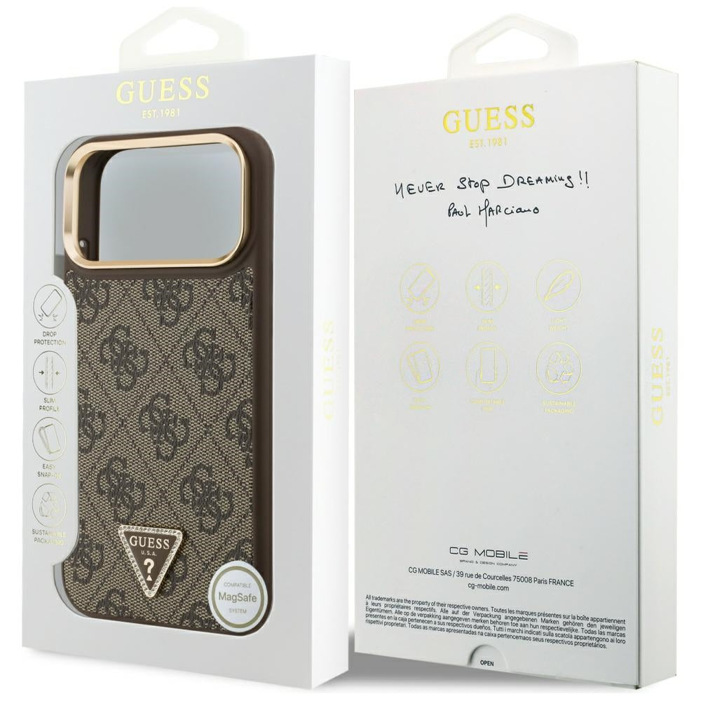 Custodia MagSafe per Apple iPhone 17 Pro Max, Guess, Logo Triangolo 4G, Marrone Dorato