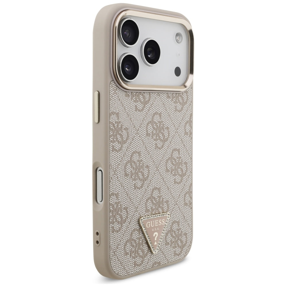 Custodia MagSafe per Apple iPhone 17 Pro Max, Guess, Logo Triangolo 4G, Rosa Dorato