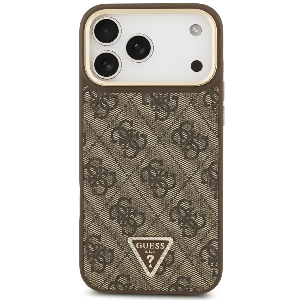 Custodia MagSafe per Apple iPhone 17 Pro Max, Guess, Logo Triangolo 4G con Grande Cinturino, Marrone