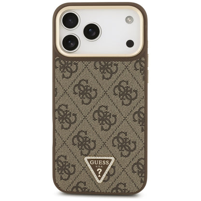 Custodia MagSafe per Apple iPhone 17 Pro Max, Guess, Logo Triangolo 4G con Grande Cinturino, Marrone
