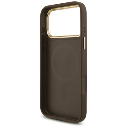 Custodia MagSafe per Apple iPhone 17 Pro Max, Guess, Logo Triangolo 4G con Grande Cinturino, Marrone