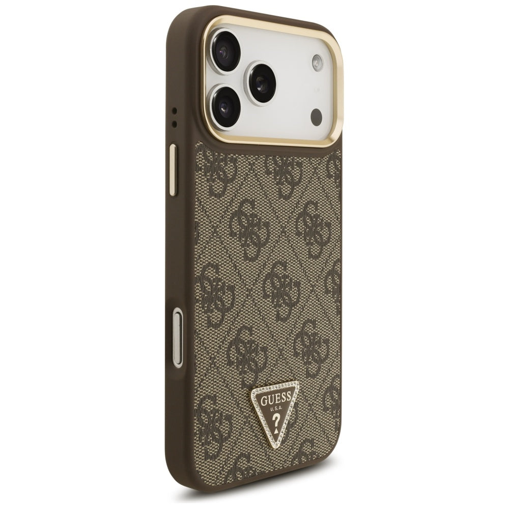Custodia MagSafe per Apple iPhone 17 Pro Max, Guess, Logo Triangolo 4G con Grande Cinturino, Marrone