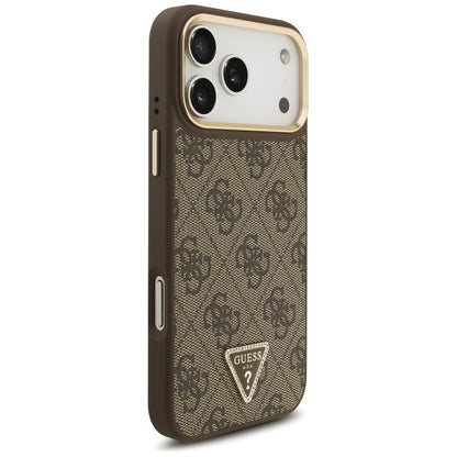 Custodia MagSafe per Apple iPhone 17 Pro Max, Guess, Logo Triangolo 4G con Grande Cinturino, Marrone