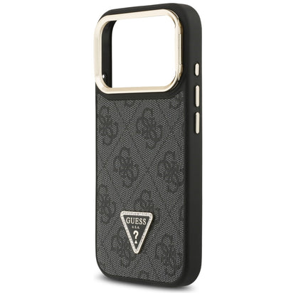 Custodia MagSafe per Apple iPhone 17 Pro Max, Guess, 4G Triangle Logo with Stand Camera, Nera Dorata