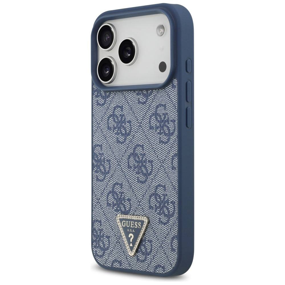 Custodia MagSafe per Apple iPhone 17 Pro Max, Guess, 4G Triangle Strass, Blu