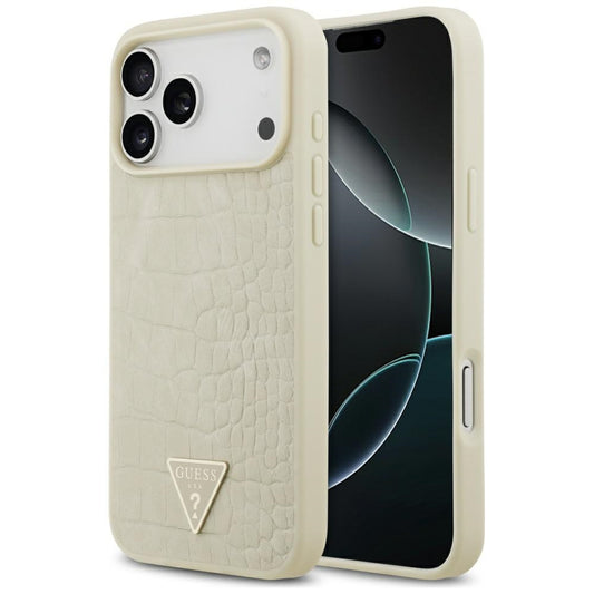 Custodia MagSafe per Apple iPhone 17 Pro Max, Guess, Croco Triangle Logo, Dorata